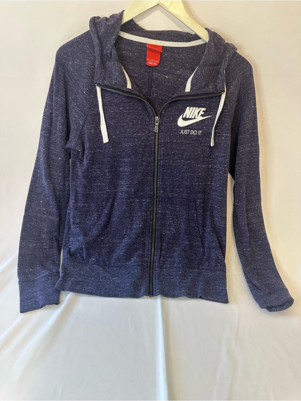 Nike Women's Heather Navy Full-Zip Hooded Jacket with White Logo